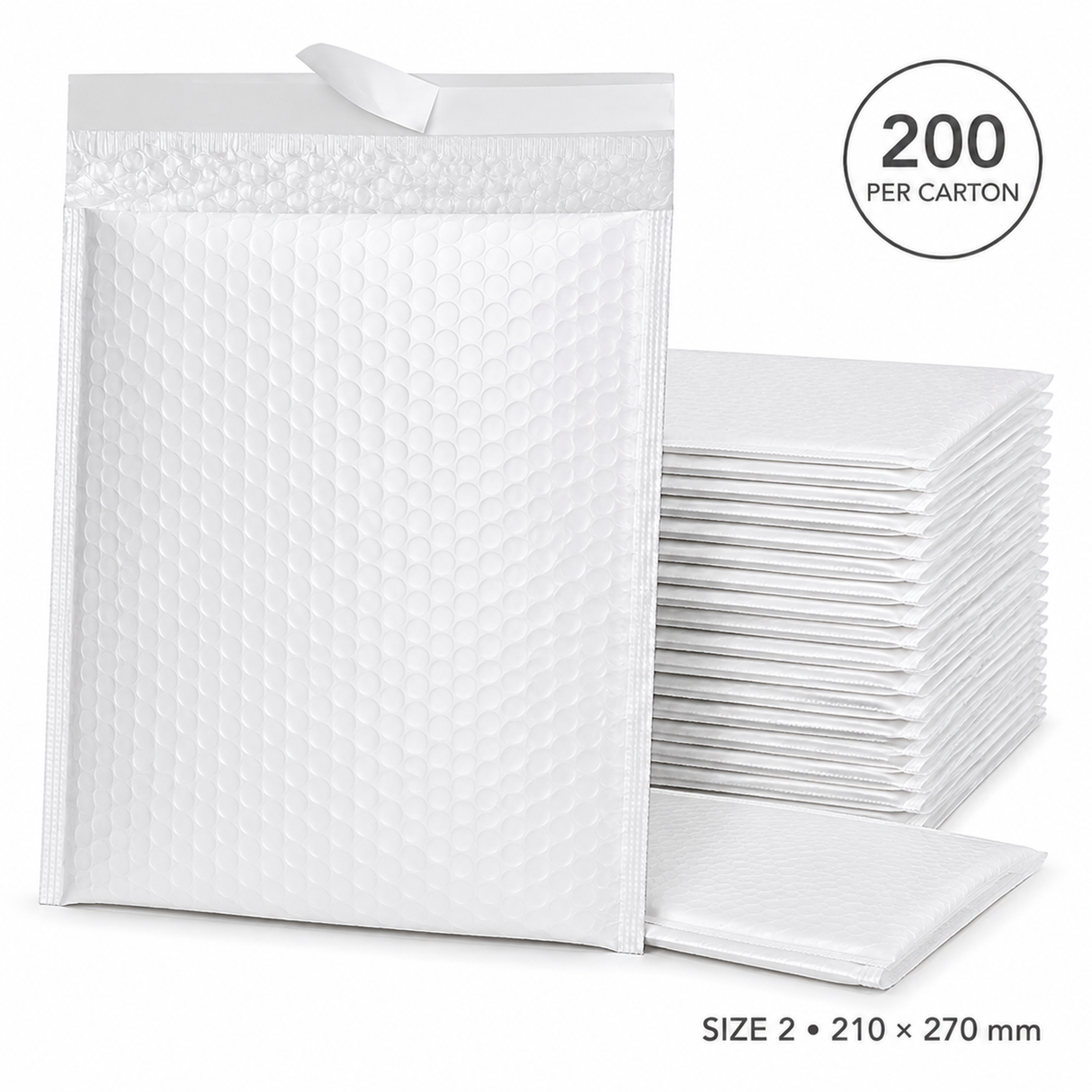 200x White Poly Bubble Mailers Padded Cushioned Postage Envelope - "Size 2" (210mm x 270mm)