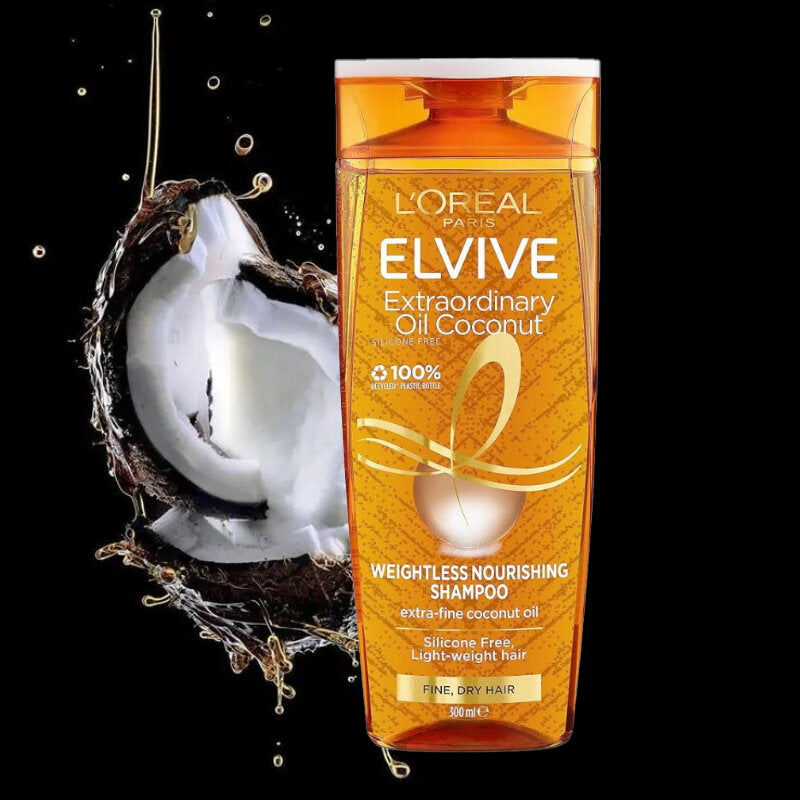 Loreal 300ml Shampoo Elvive Weightless Nourishing Extraordinary Oil Coconut Fine Dry Hair