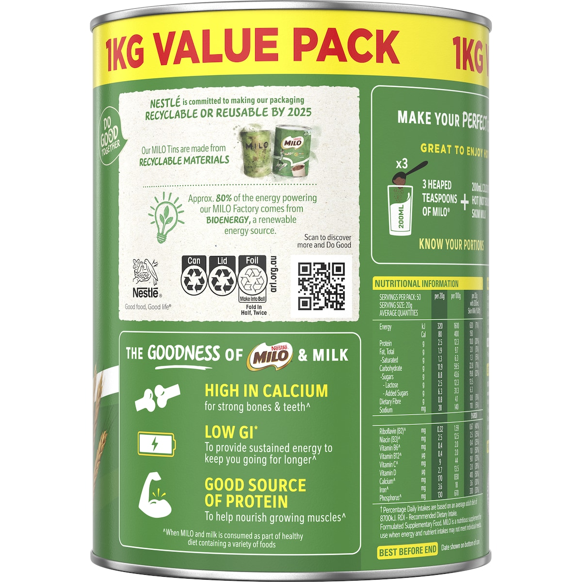 1kg Nestle Milo Malt Chocolate Bulk Value Pack - Hot/Cold Drinking Powder (Fresh Batch from Australia)