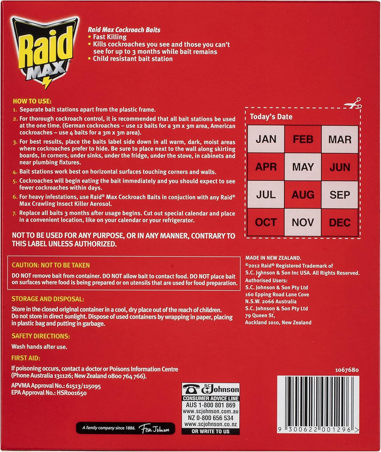 6x Raid Max Cockroach Baits Bulk Pack - Child Resistant Bait Stations