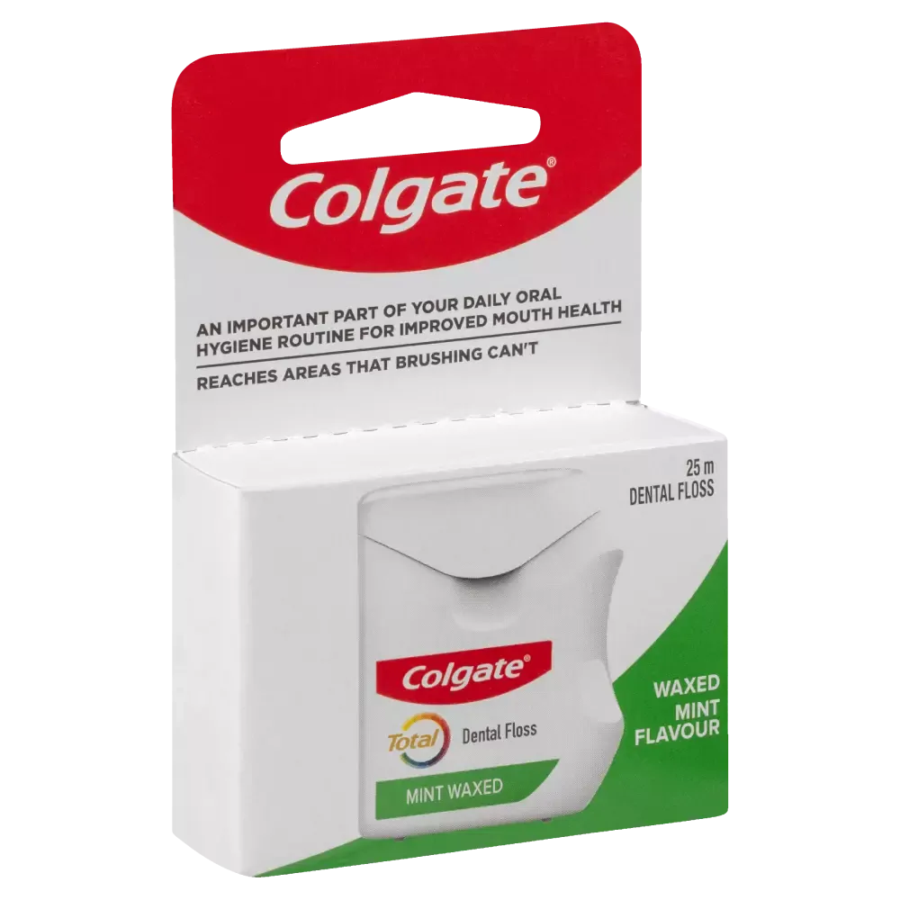 6x Colgate Total Dental Floss Mint 25m Bulk Pack - Waxed Plaque Removal Gum Care