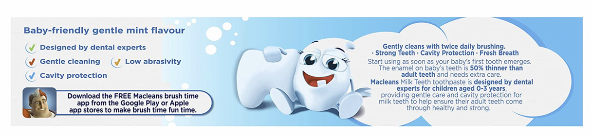 Macleans Fluoride Toothpaste Milk Teeth Gentle Care For Babies 0-3 Years Old 63g