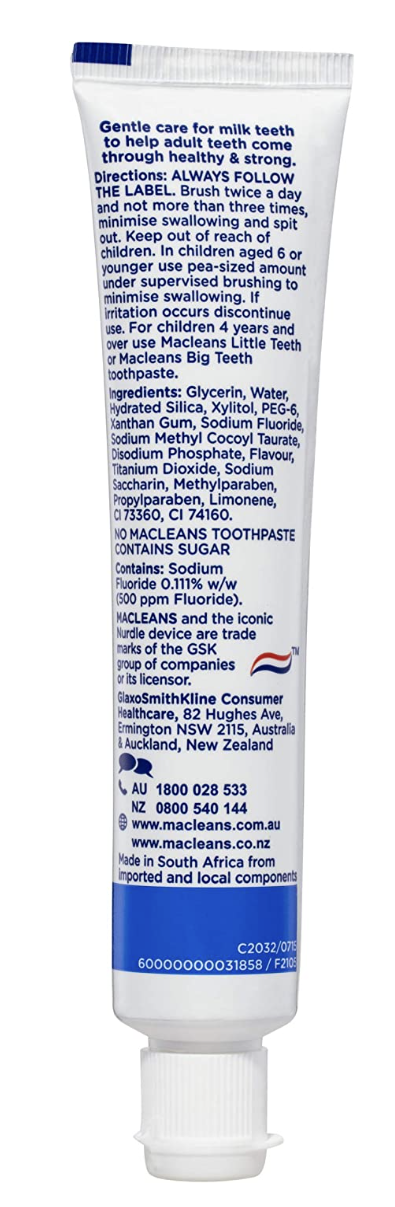 Macleans Fluoride Toothpaste Milk Teeth Gentle Care For Babies 0-3 Years Old 63g