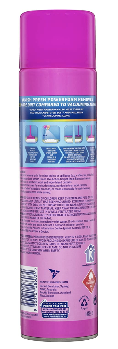 Vanish Preen Carpet Dirt Remover Powerfoam Direct Spray Large Area Cleaner 500g