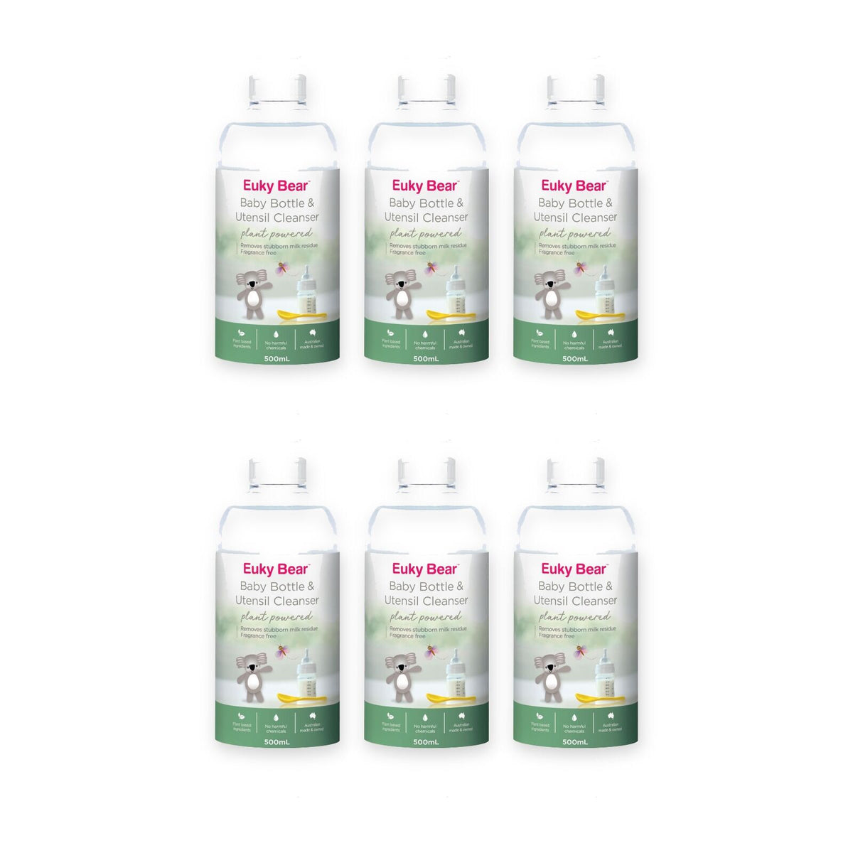 6x Euky Bear Baby Bottle & Utensil Cleaner Plant-Based Enzyme 500mL