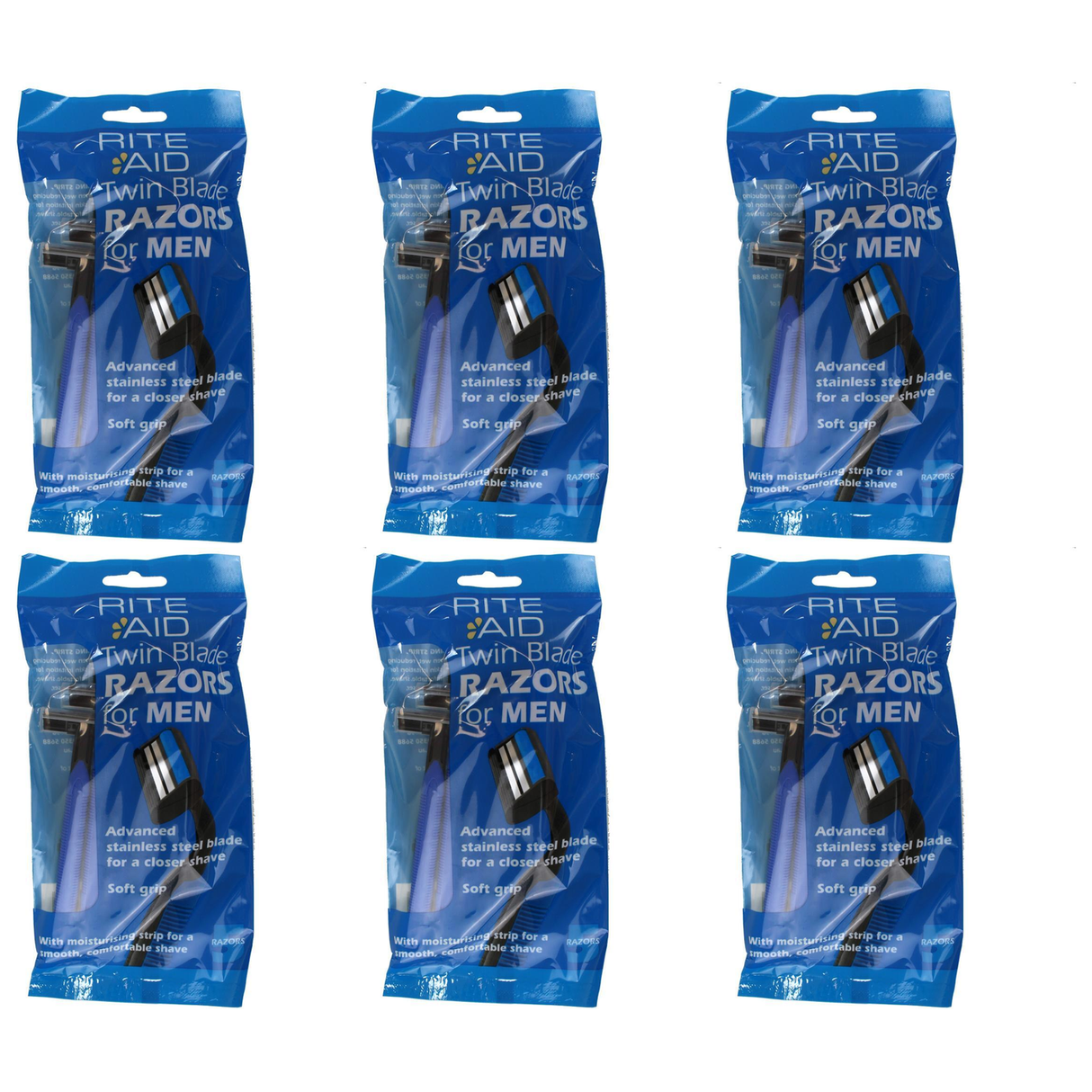 6x Rite Aid Mens Twin Blade Razors Advanced Stainless Steel Bulk Pack - Soft Grip (5 Pack)