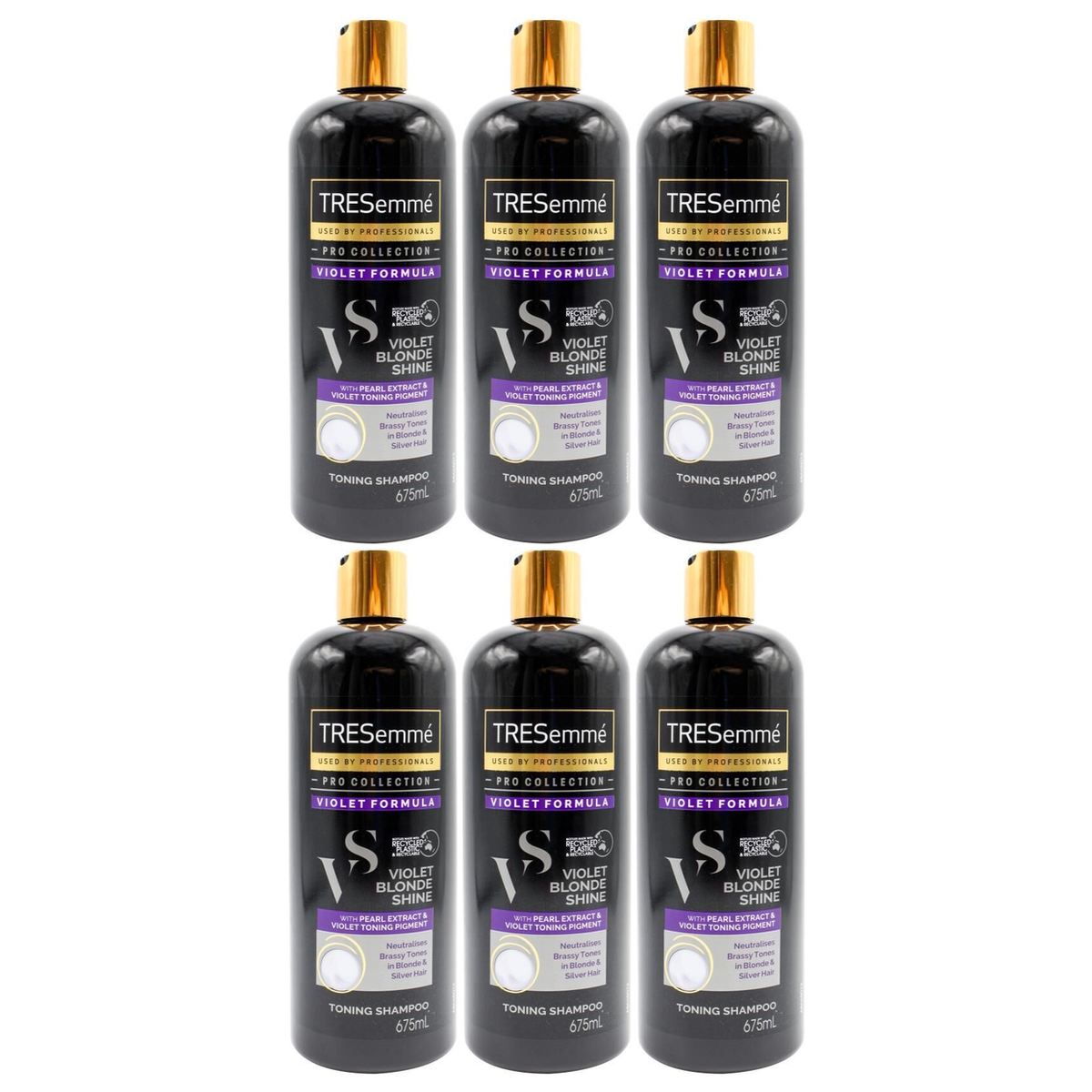 6x TRESemmé 675ml Violet Blonde Shine Purple Toning Shampoo Bulk Pack - For Blonde & Silver Hair