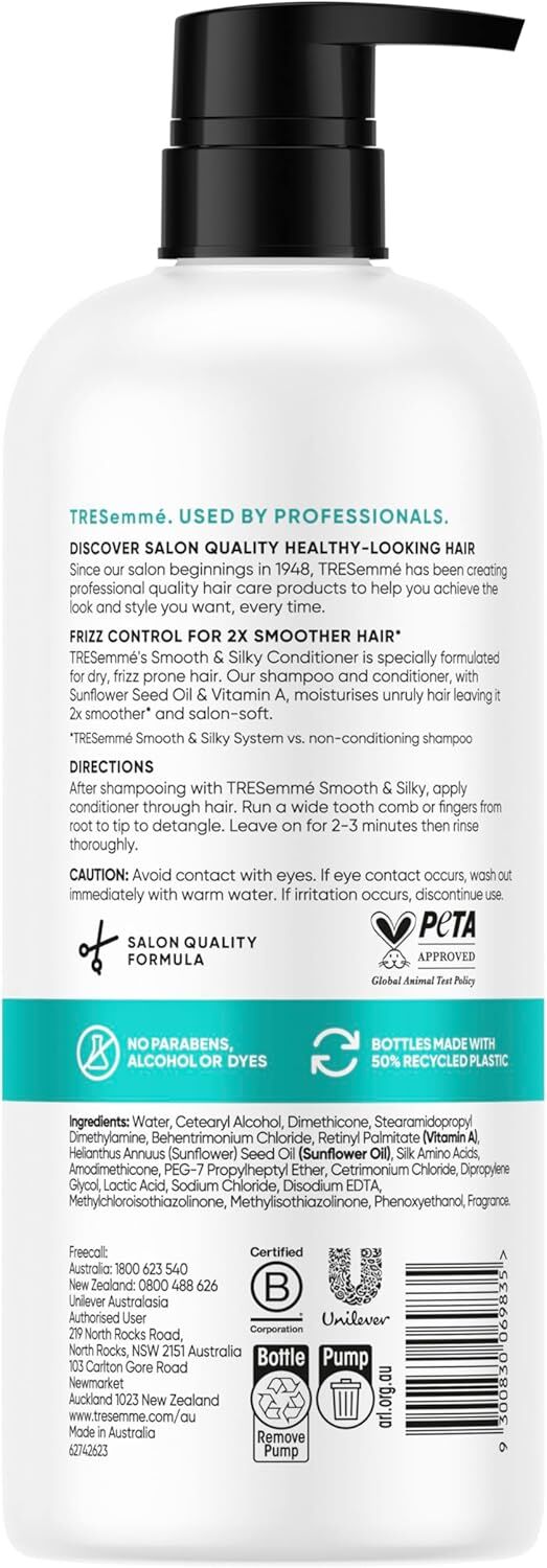 TRESemmé Smooth & Silky Conditioner 750mL Frizz Control Paraben-Free Made in Australia