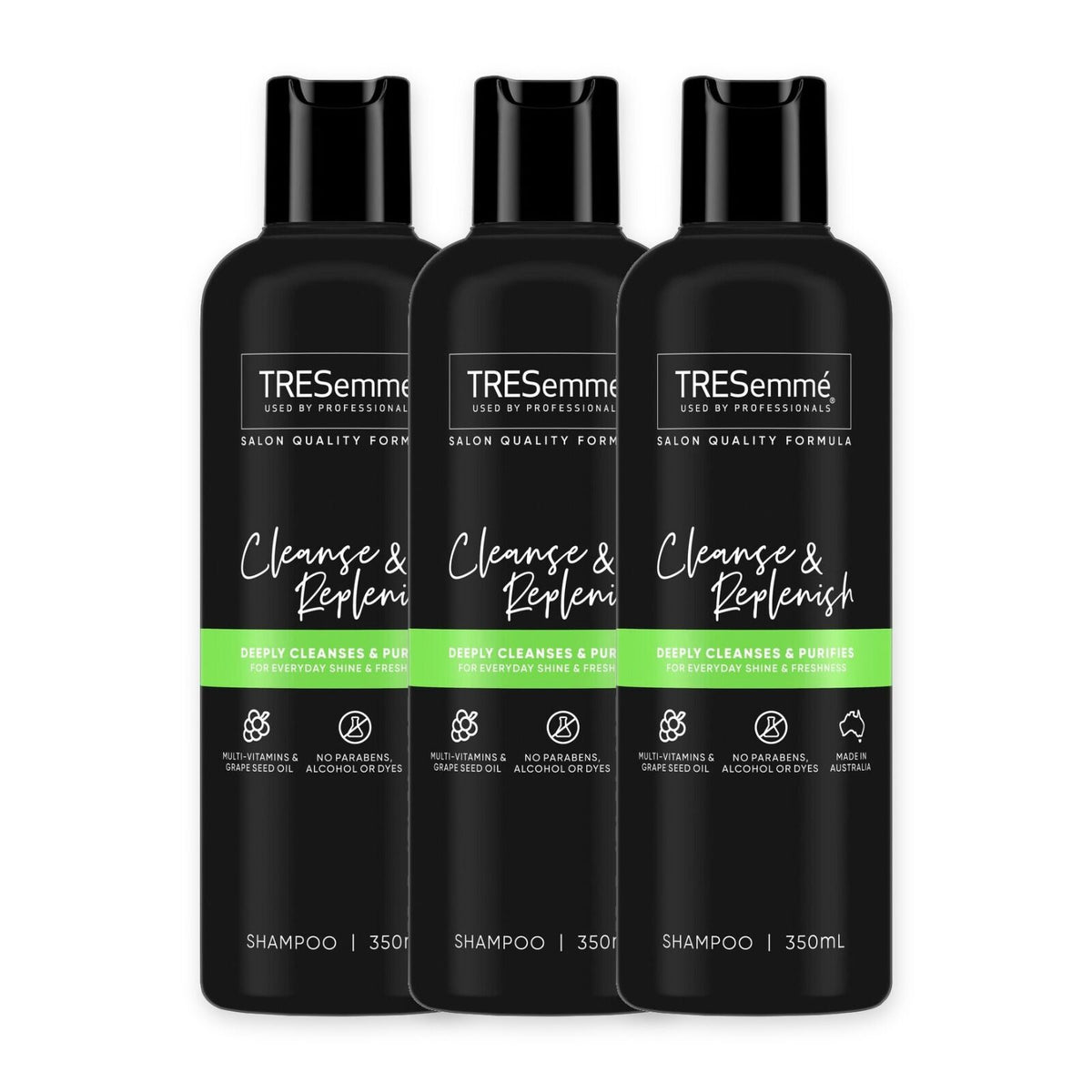 3x TRESemmé Cleanse & Replenish Shampoo Multivitamins Grape Seed Oil 350ml