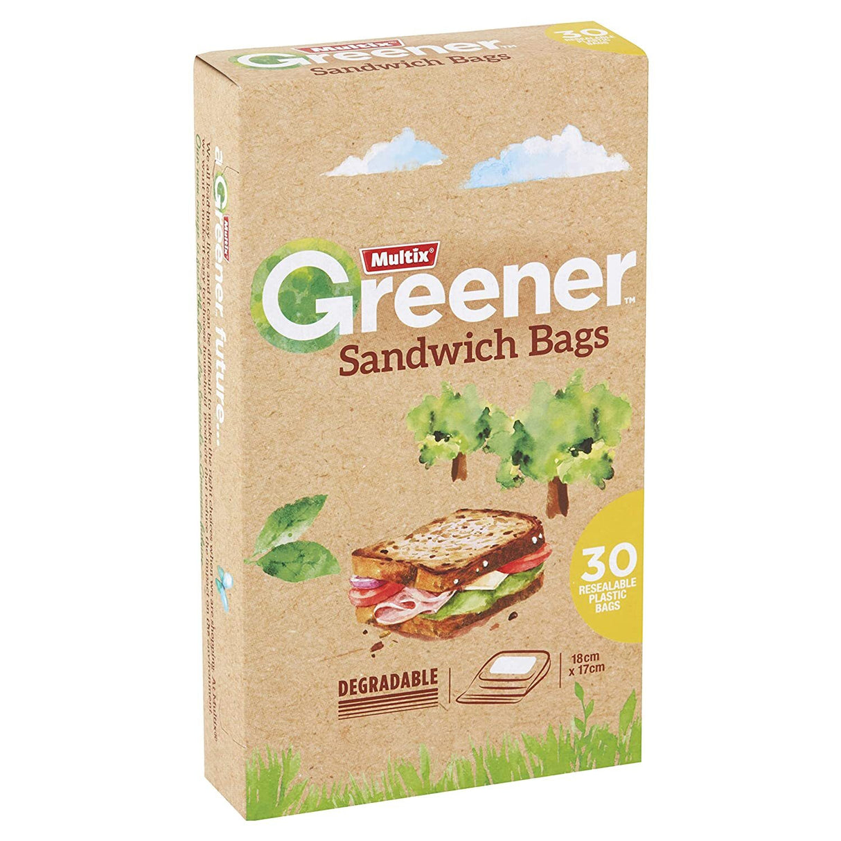 Multix Degradable Sandwich Bags - 1 Pack of 30 - 18x17cm