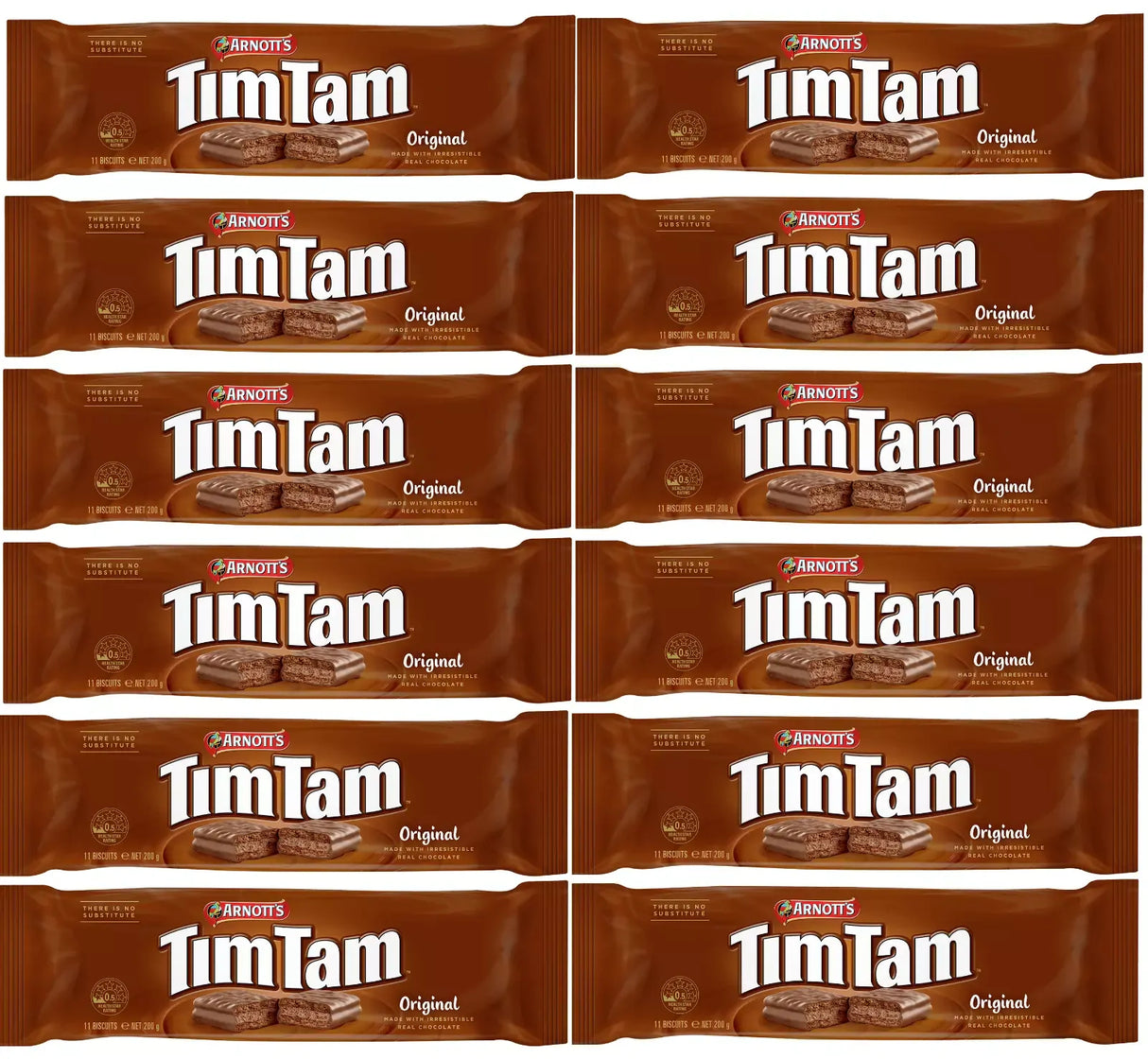 Arnott's Tim Tam Original Chocolate Biscuits 200g - 12 Packets Bulk (Fresh Australian Batch)