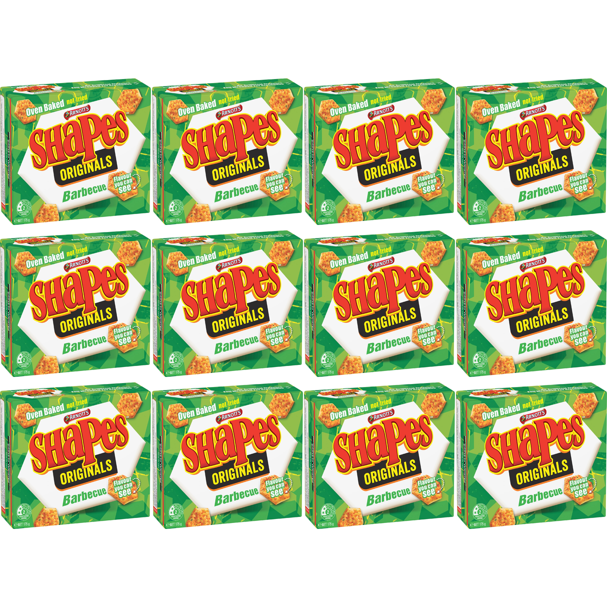 12x Arnott's Shapes Barbecue Cracker Biscuits 175g Bulk Pack - Product of Australia (Fresh Batch)