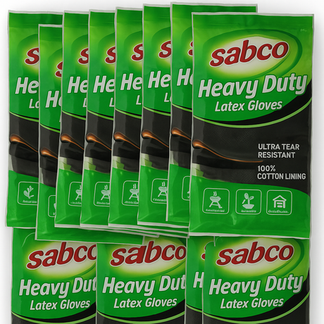 12 Pairs Sabco Heavy Duty Latex Gloves w/ Cotton Lining - Large Size