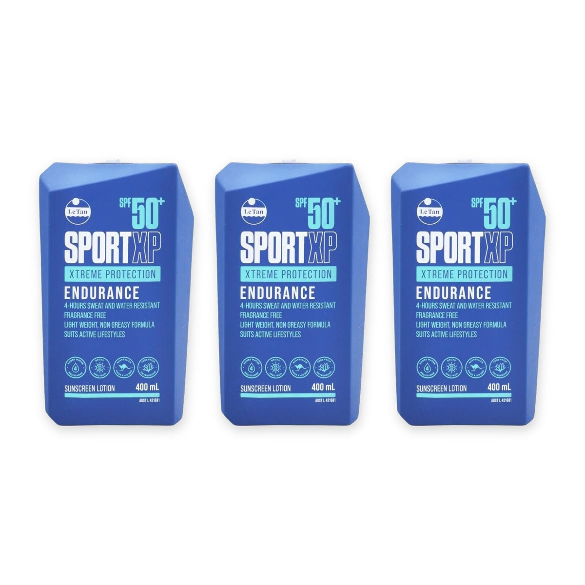 3x Le Tan Sport XP Xtreme Protection Endurance Sunscreen Lotion SPF50+ 400mL