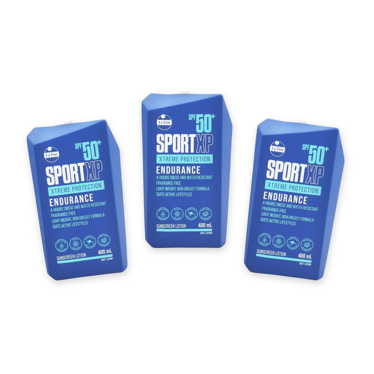 3x Le Tan Sport XP Xtreme Protection Endurance Sunscreen Lotion SPF50+ 400mL