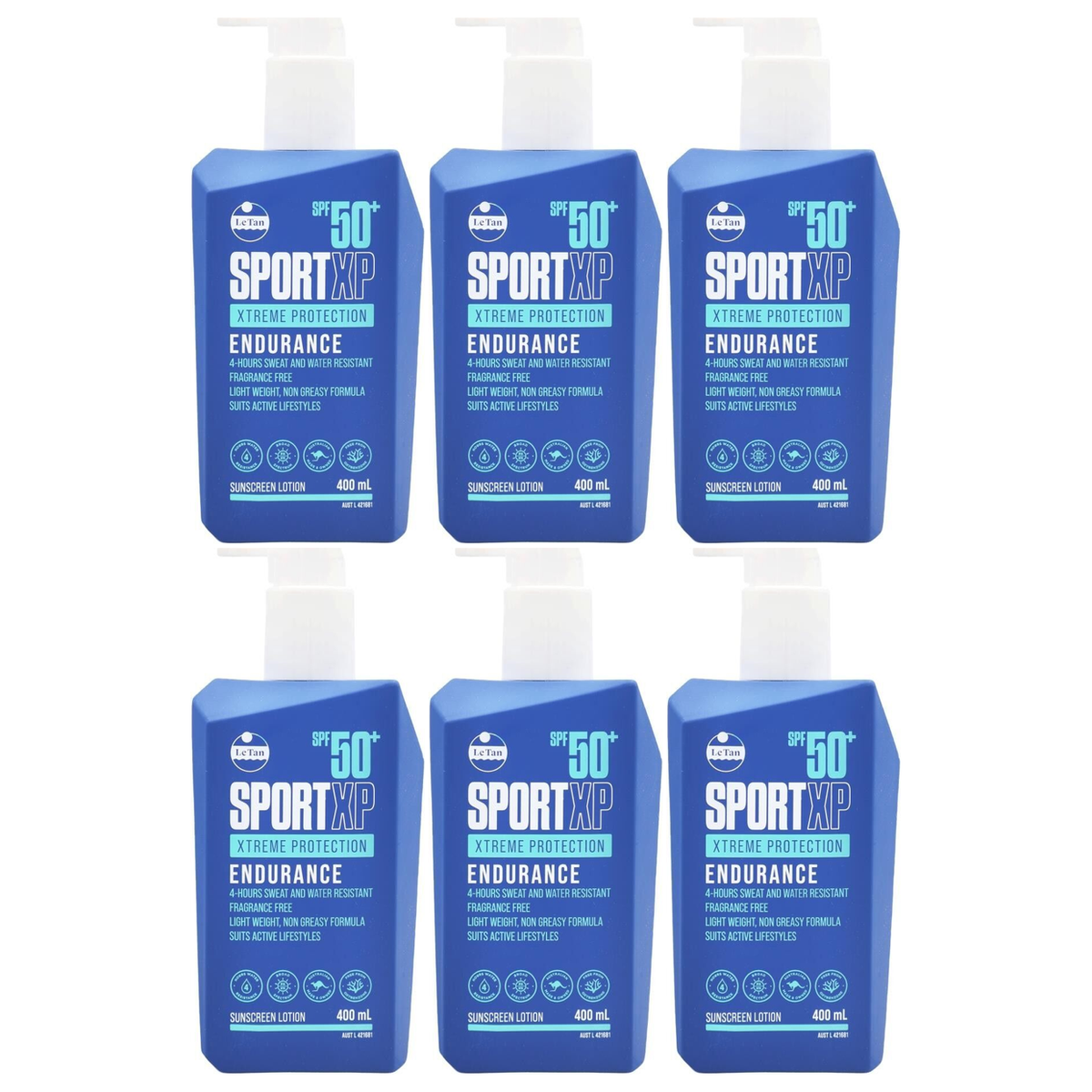 6x 400mL Le Tan Sport XP SPF50+ Sunscreen Lotion Bulk Pack - Xtreme Protection Endurance