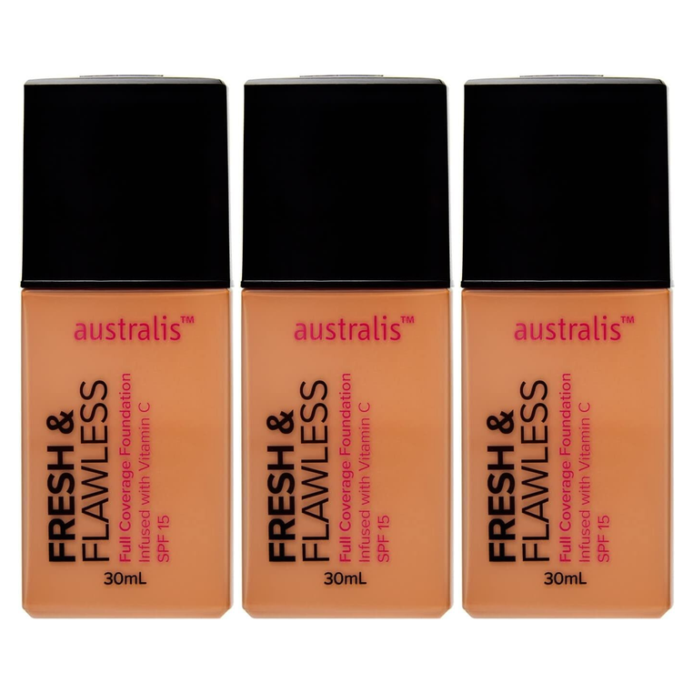 3x Australis Fresh & Flawless Full Coverage Foundation SPF15 - Sunkissed (Bulk Pack)