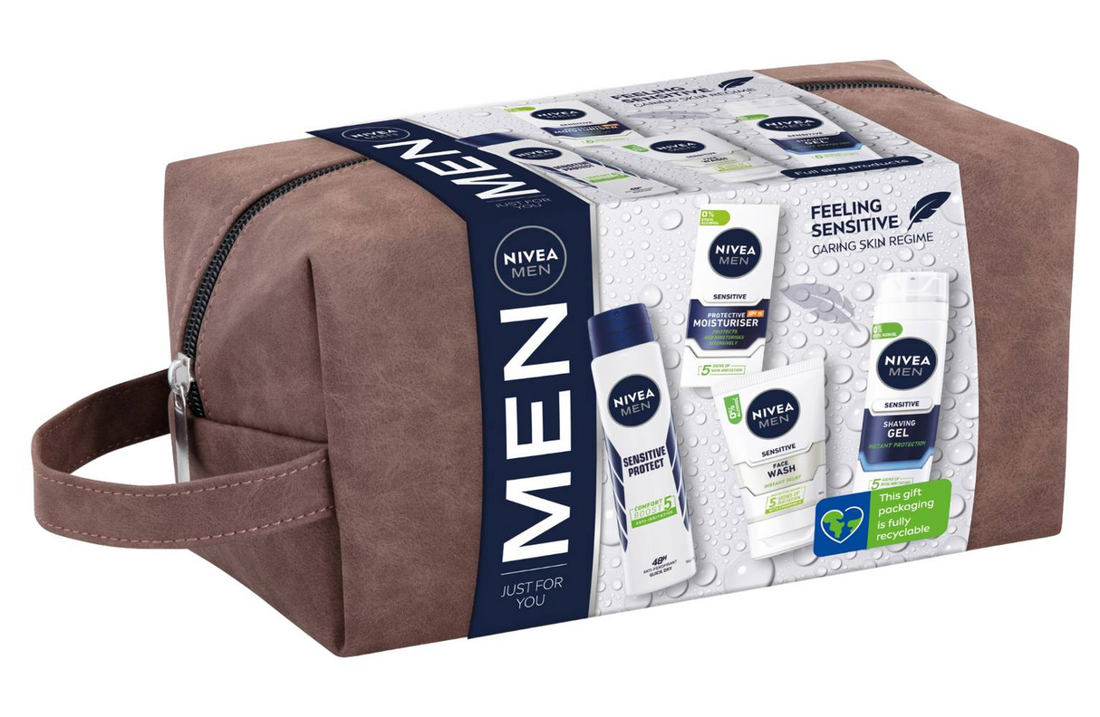 Nivea Men Sensitive Gift Toiletries Bag Shaving Gel Face Wash Moisturiser