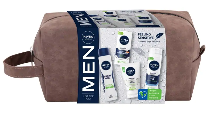 Nivea Men Sensitive Gift Toiletries Bag Shaving Gel Face Wash Moisturiser