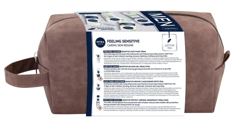 Nivea Men Sensitive Gift Toiletries Bag Shaving Gel Face Wash Moisturiser
