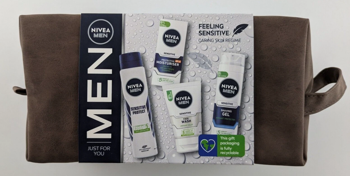 Nivea Men Sensitive Gift Toiletries Bag Shaving Gel Face Wash Moisturiser