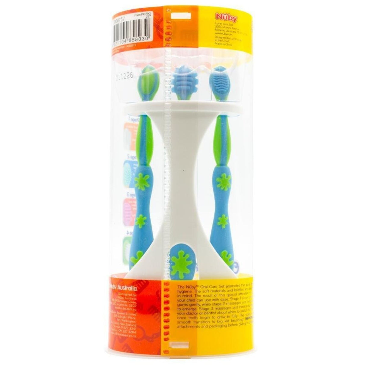 Nuby Baby Oral Care Set 4 Stage Toothbrush Teether Gum Cleaner in Pink & Blue