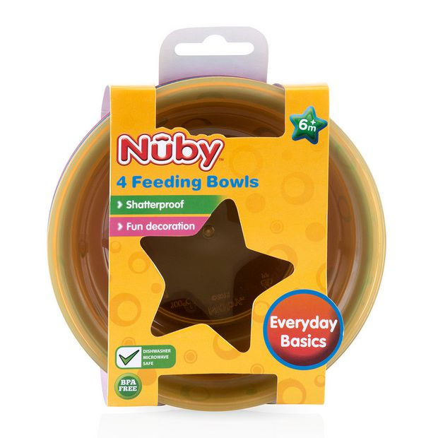 Nuby Value Feeding Bowls 4 Pack - Multicolour (6 Months+)