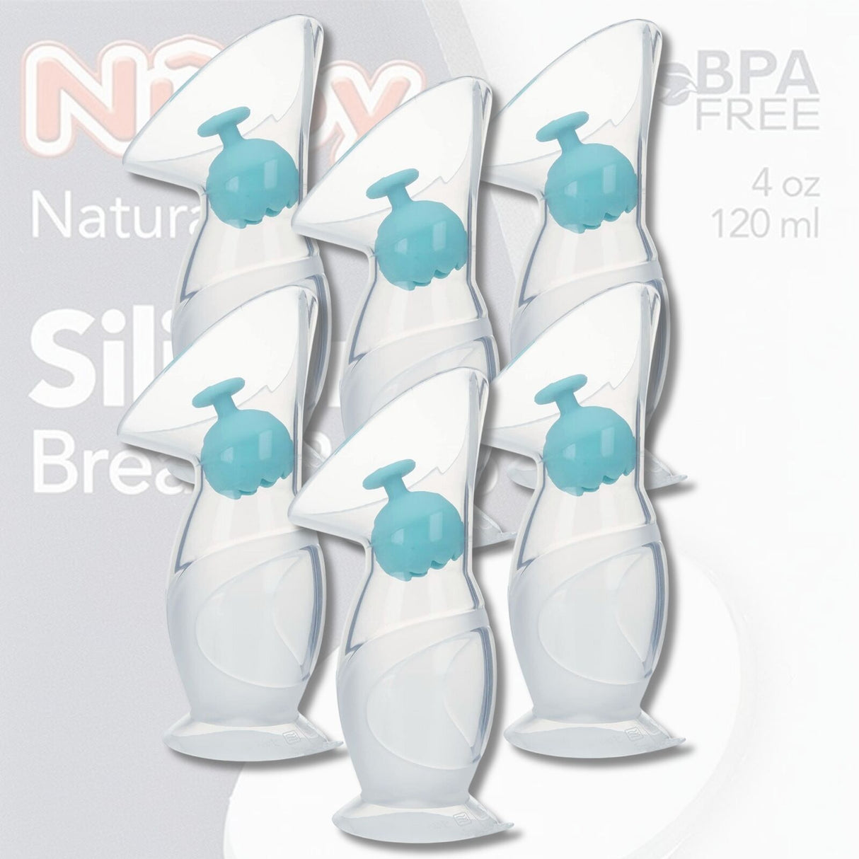 6x Nuby Silicone Breastfeeding Pumps, 120 ml Capacity
