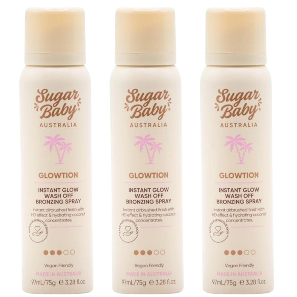3x Sugar Baby 97ml Glowtion Instant Glow Wash-Off Bronzing Spray Bulk Pack