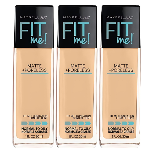 3x Maybelline 30ml Fit Me Matte + Poreless Foundation Pack - 130 Buff Beige