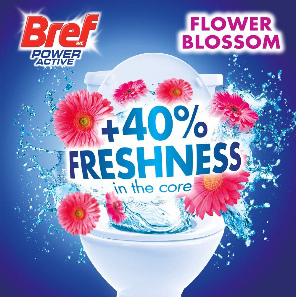 Bref Power Active Toilet Rim Block Cleaner 4 Function 2x50g in Flower Blossom