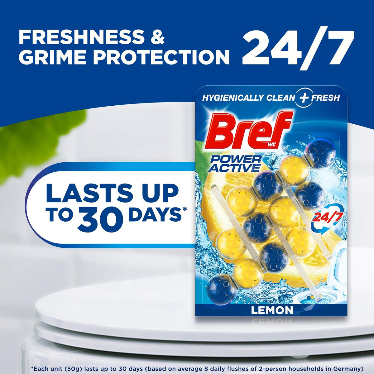 3x 3pk Bref Power Active 50g Toilet Rim Block Cleaner Pack - Lemon