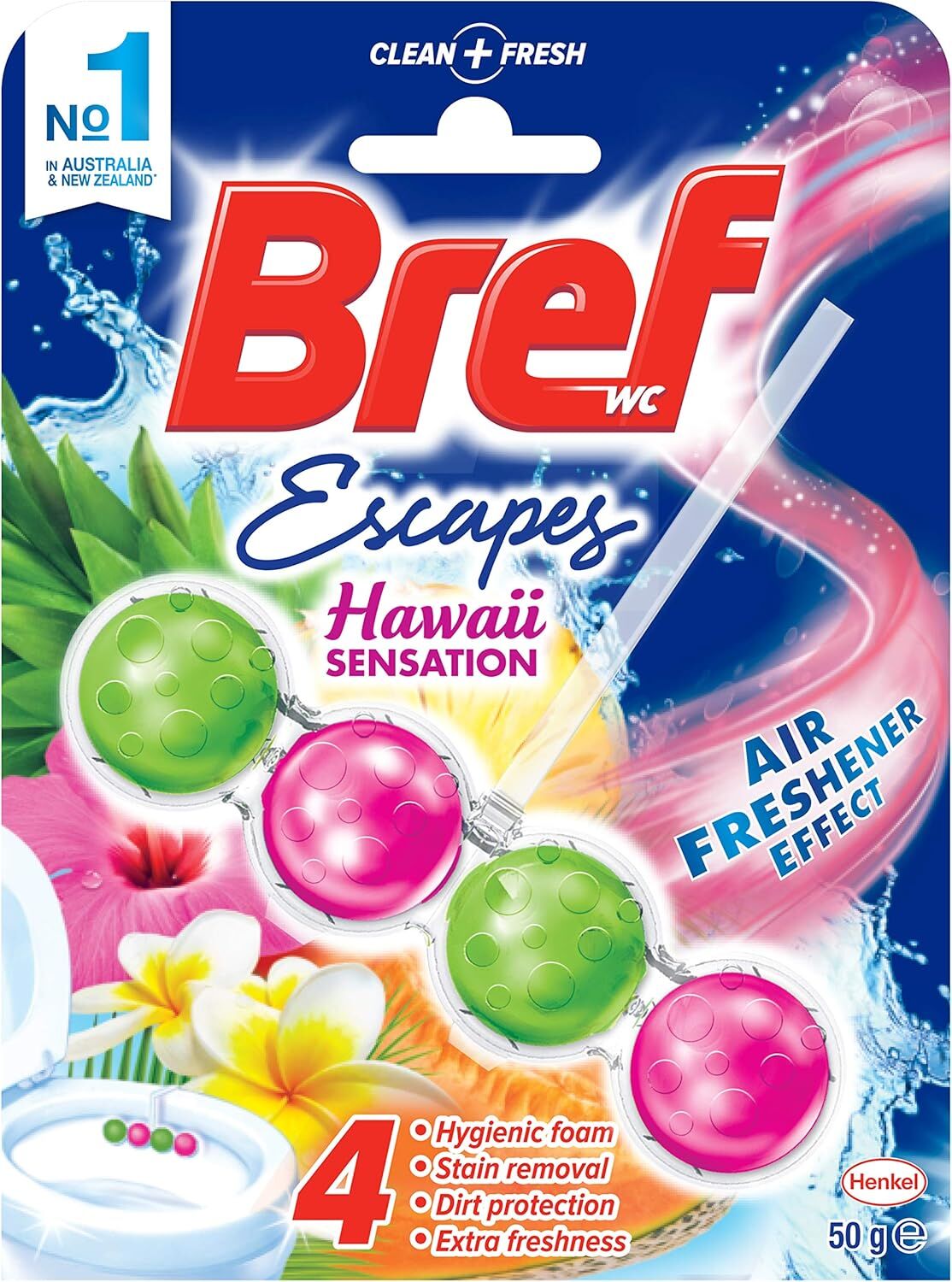 6x Bref Escapes Hawaii Rim Block Toilet Cleaner Air Freshener 4 Function 50g
