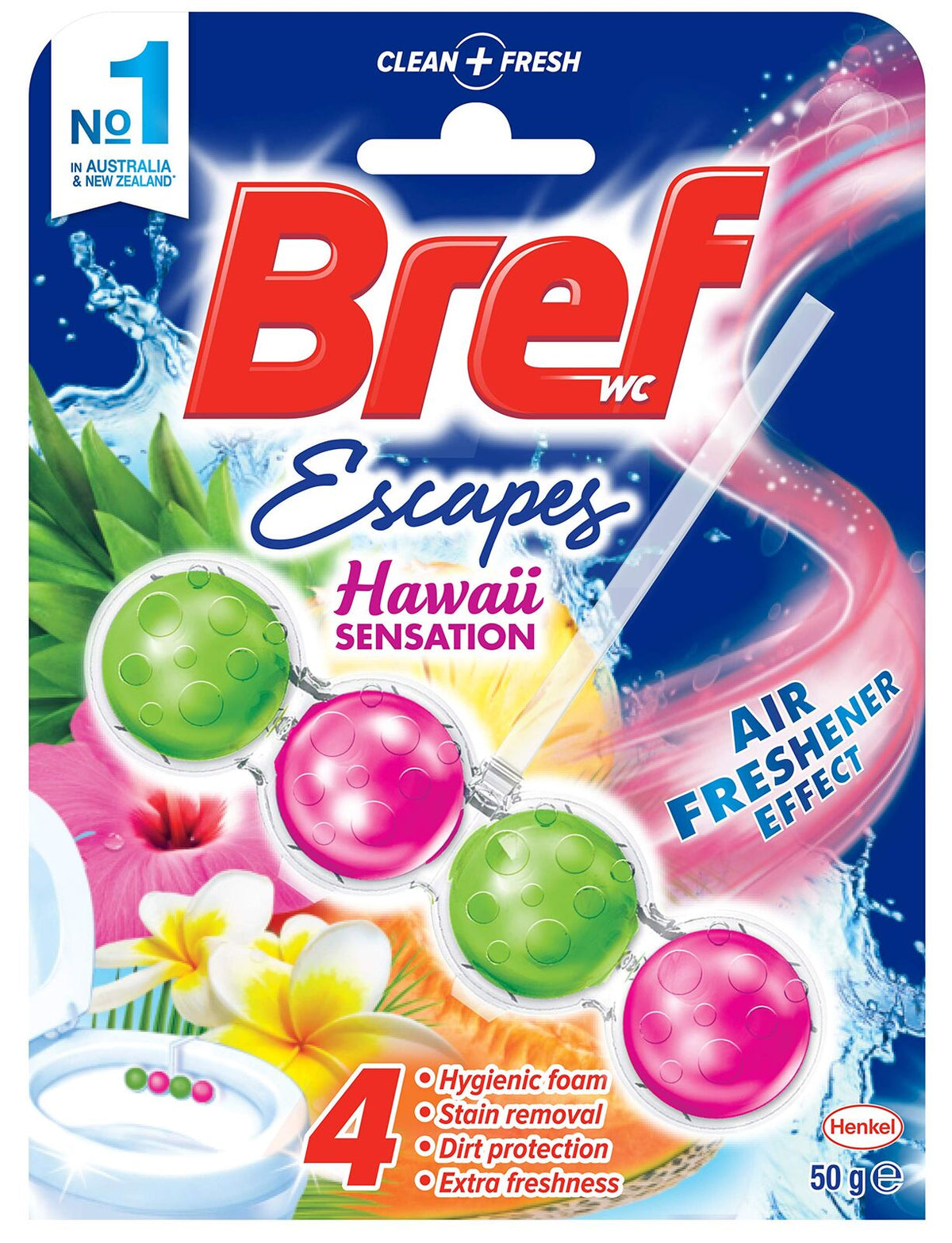 Bref Escapes 50g Toilet Rim Block Cleaner - Hawaii Sensation (4 Function Air Freshener)