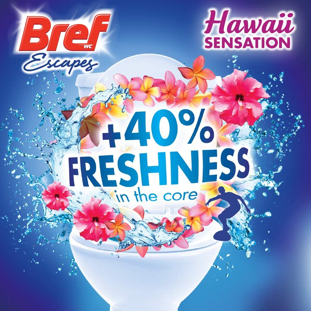 Bref Escapes 50g Toilet Rim Block Cleaner - Hawaii Sensation (4 Function Air Freshener)