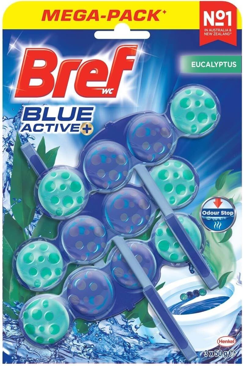 5x Bref 3pk Blue Active Eucalyptus Toilet Rim Block Cleaner 50g