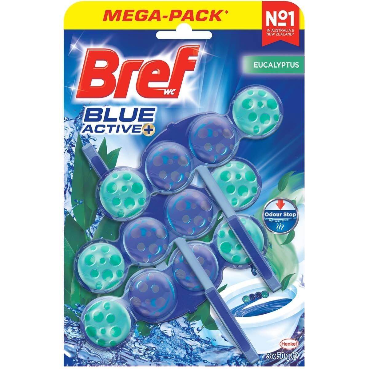 3pk Bref Blue Active 50g Toilet Rim Block Cleaner - Eucalyptus