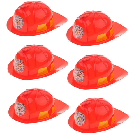 6x KIDS FIREMAN HAT Firemans Helmet Costume Dress Up Party Red Plastic Halloween Cap