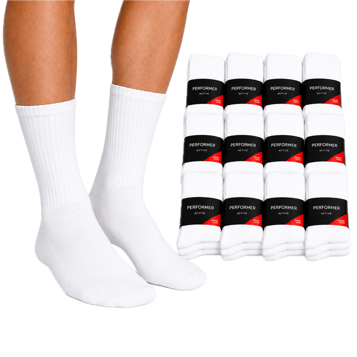 12x Mens Cotton Crew Socks for Everyday/Sports Bulk Pack in White