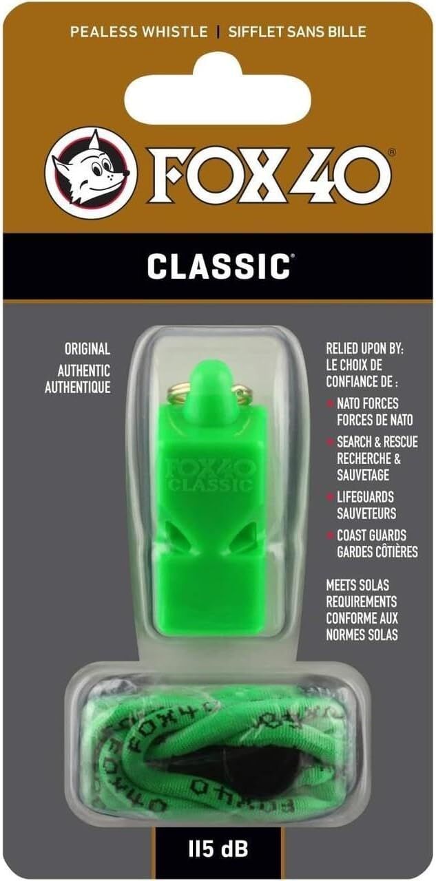 Fox 40 Classic Safety Whistle with Lanyard - Neon Green