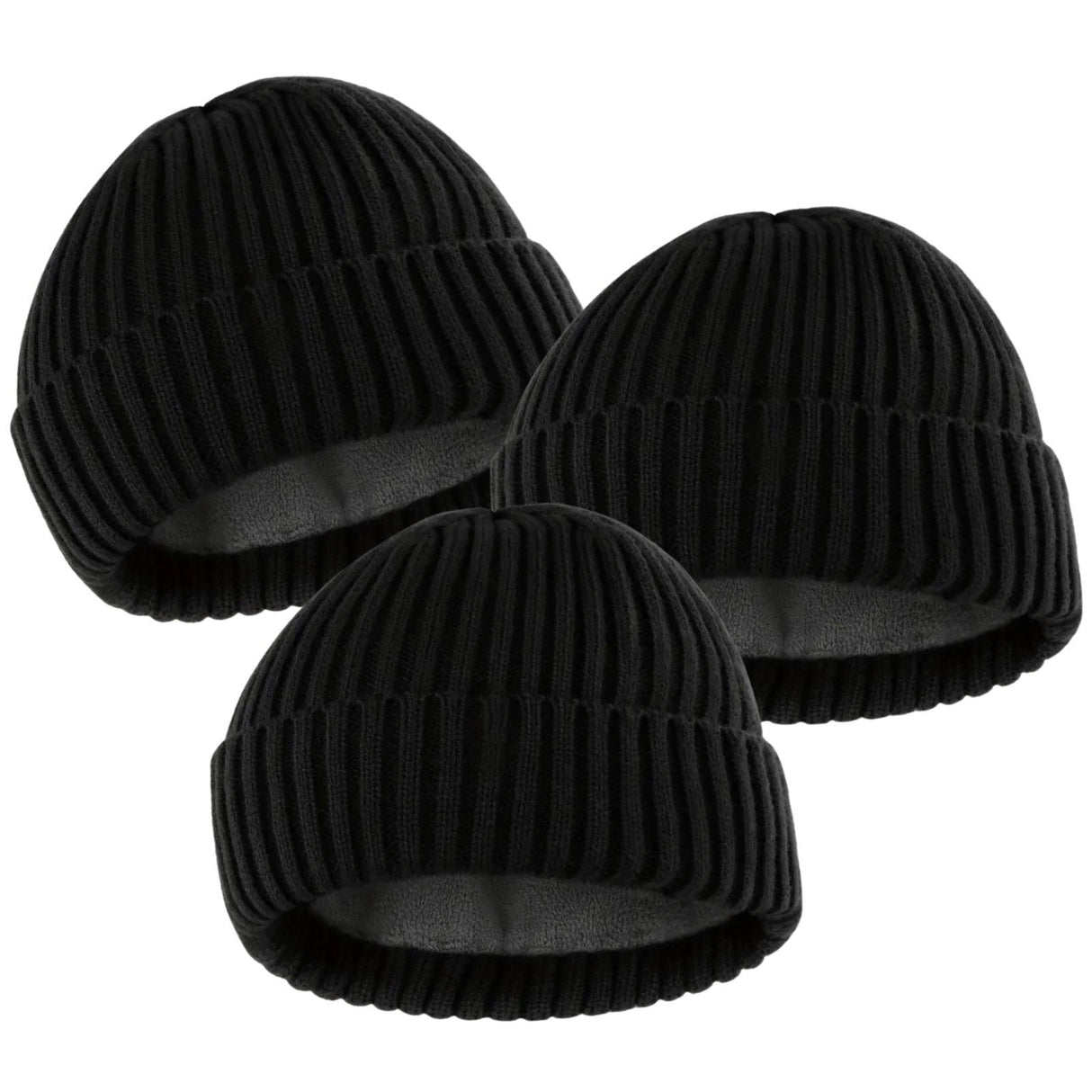 3x Unisex Winter Knitted Hat Warm Thick Beanie Fleece Ski Cap Thermal - Black