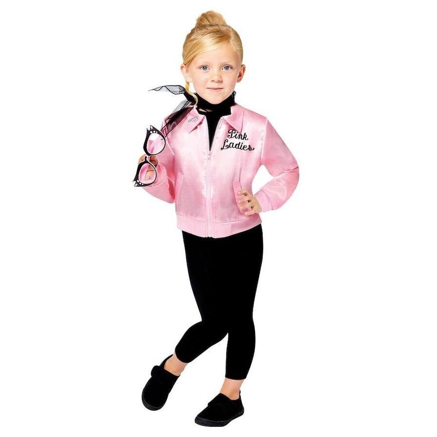 Grease Kids Pink Ladies Jacket - Girls Size 8-10 Years Old (Frenchie Rizzo 50s Satin Costume)
