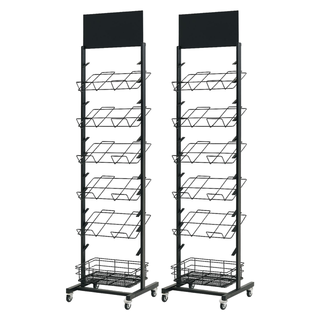 2x 12 Tier Placemat Display Rack Pack - Brochure/Magazine/Newspaper Storage Stand on Wheels (Black Frame)
