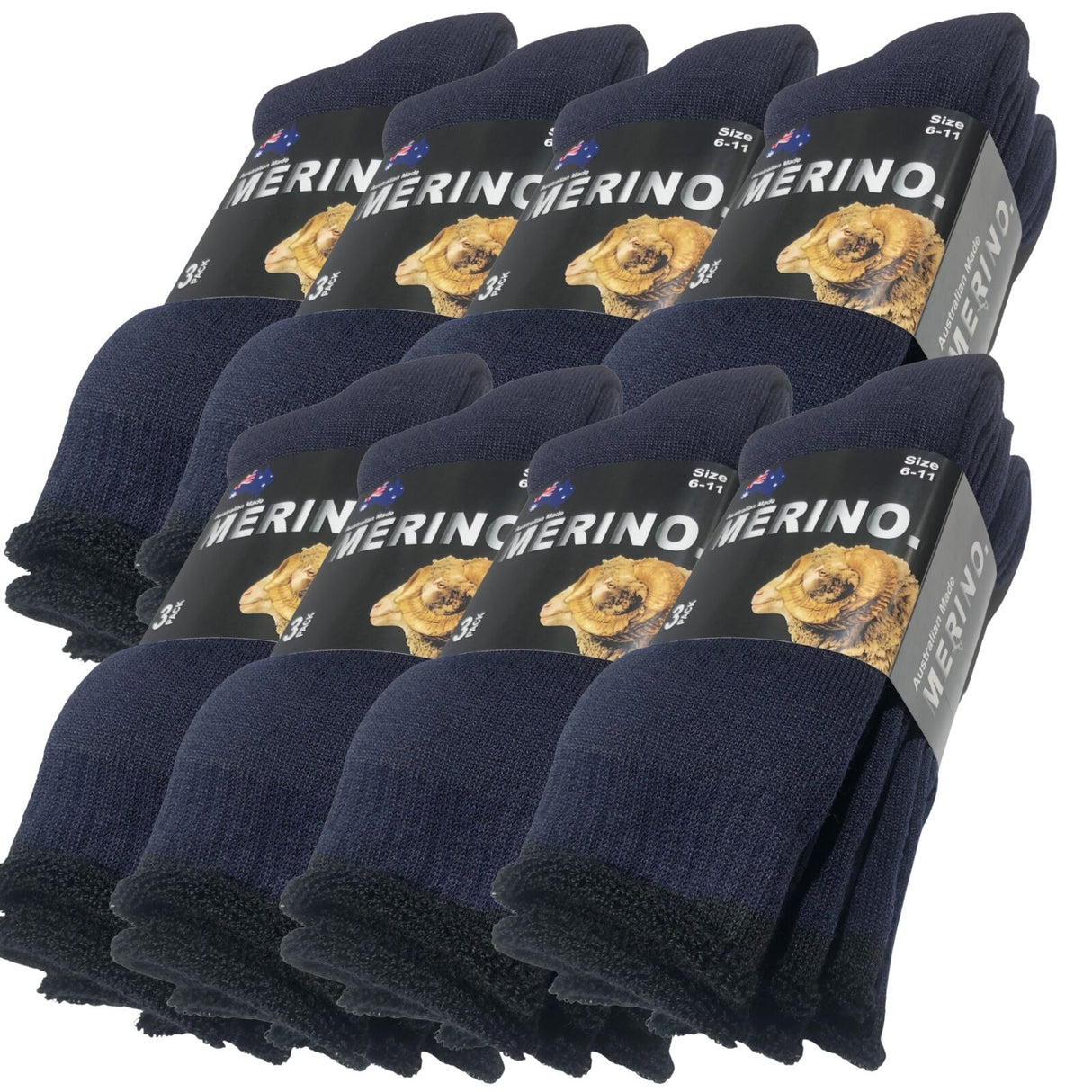 9 Pairs MERINO WOOL SOCKS Mens Heavy Duty Premium Thick Work Socks Cushion in Navy Blue