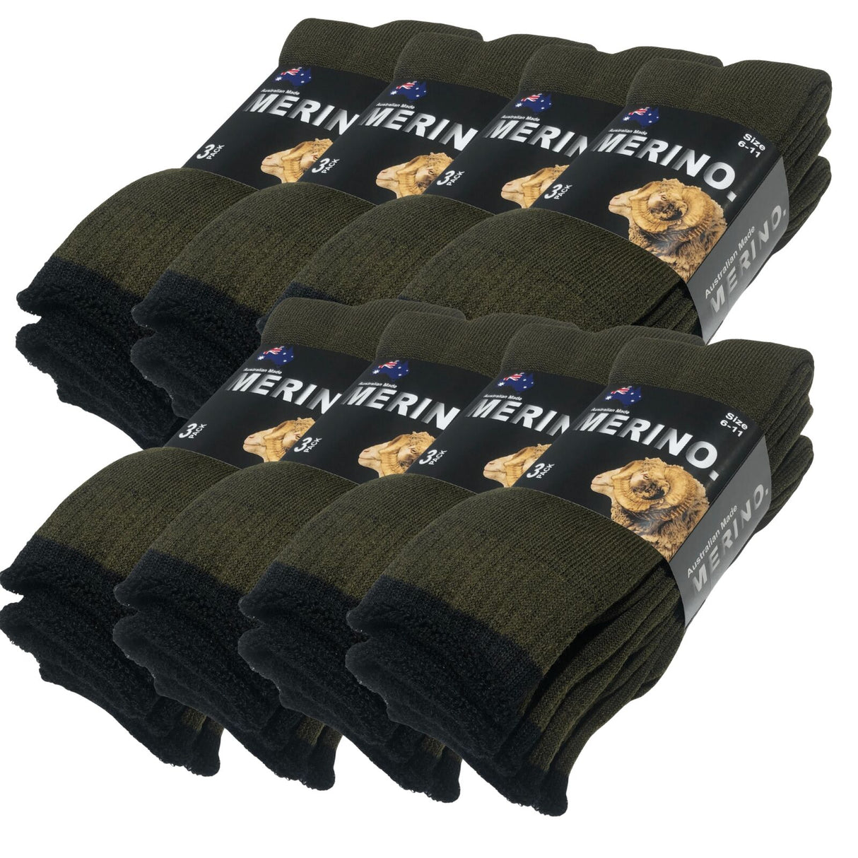 9 Pairs MERINO WOOL SOCKS Mens Heavy Duty Premium Thick Work Socks Cushion in Olive