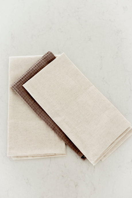 100% Cotton Linen Tea Towels - Beige Love