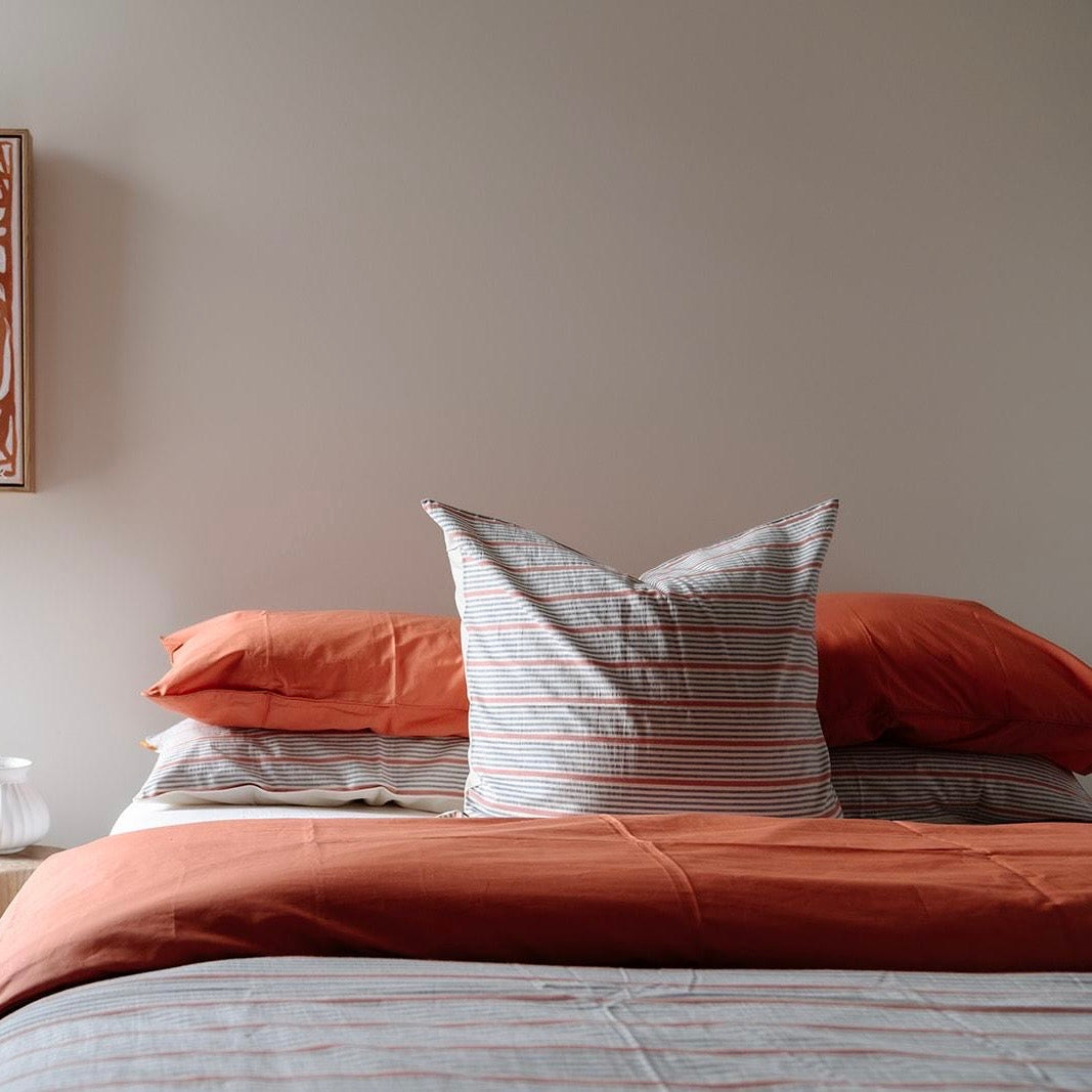 100% Cotton Yarn Dyed Duvet Quilt Cover Set w/ 2 Pillow Cases in Baylyn Peach