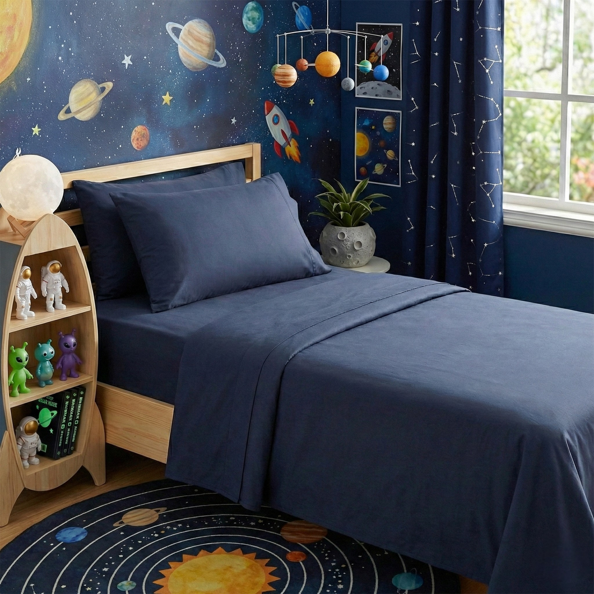 Park Avenue 500TC Natural Bamboo Cotton Bed Sheet Set - Indigo (Anti-Wrinkle Satin Finish)