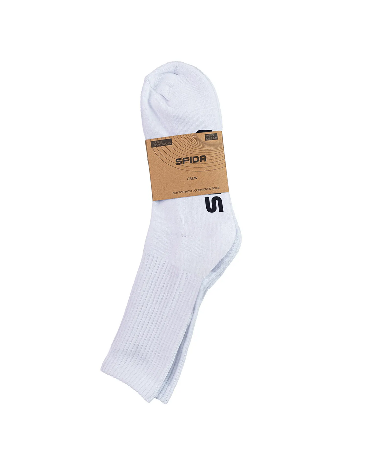 Sfida Womens Crew Sports Socks 3 Pair Pack - White (Womens Size 2-8)