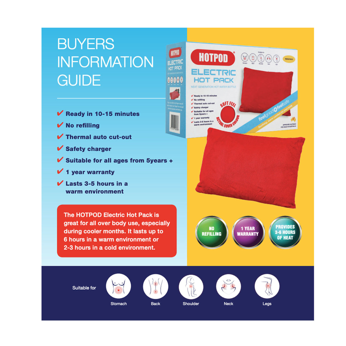 HOTPOD Electric Hot Pack Water Bottle Reheatable Pillow Pad